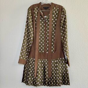 Banana Republic FOULARD SILK BOW DRESS Olive Brown Polka Dot Dress women’s 4T